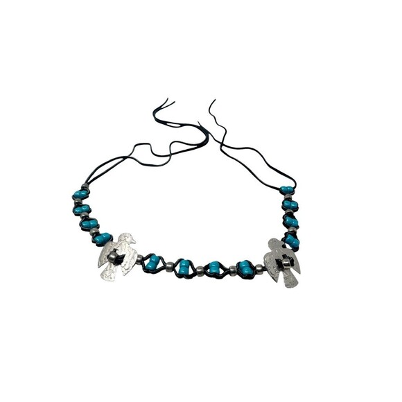 Arizona Trading Post Vintage Thunderbird Belt Turquoise Bead Leather Boho main image 9